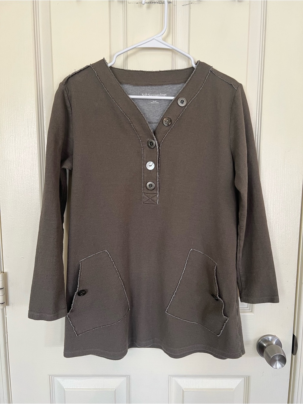 Soft Surroundings Lagenlook Taupe Cotton Waffle Knit Tunic Top Small